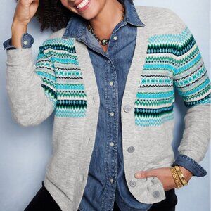 Talbots Snowflake Fair Isle V-Neck Cardigan